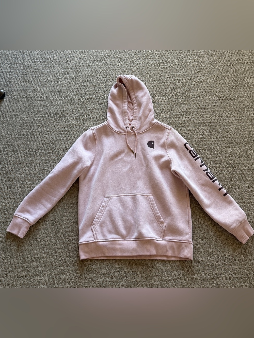 Carhartt Light Pink Relaxed Fit Hoodie with Brown Logo Size Medium